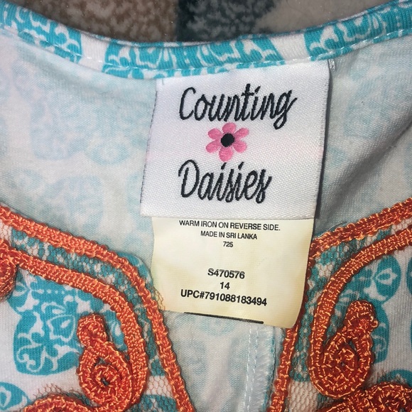 SOLD Counting Daisies Blue Orange Pattern Dress - Picture 2 of 6